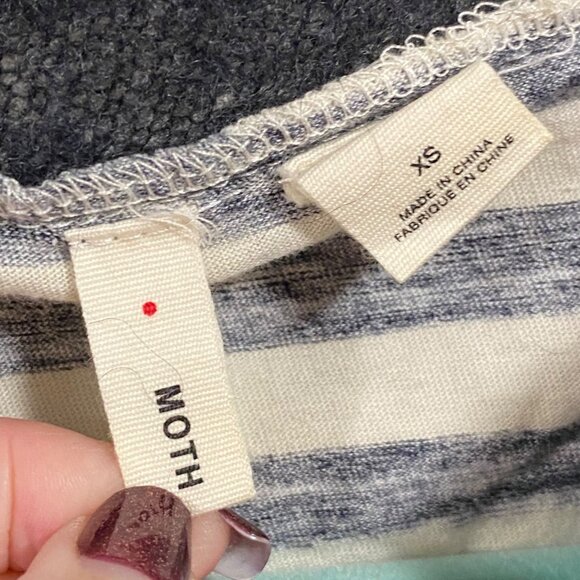 Anthropologie Moth Alpaca Wool Blend Navy Blue Striped Cowl Neck Sweater Size XS - Picture 4 of 8